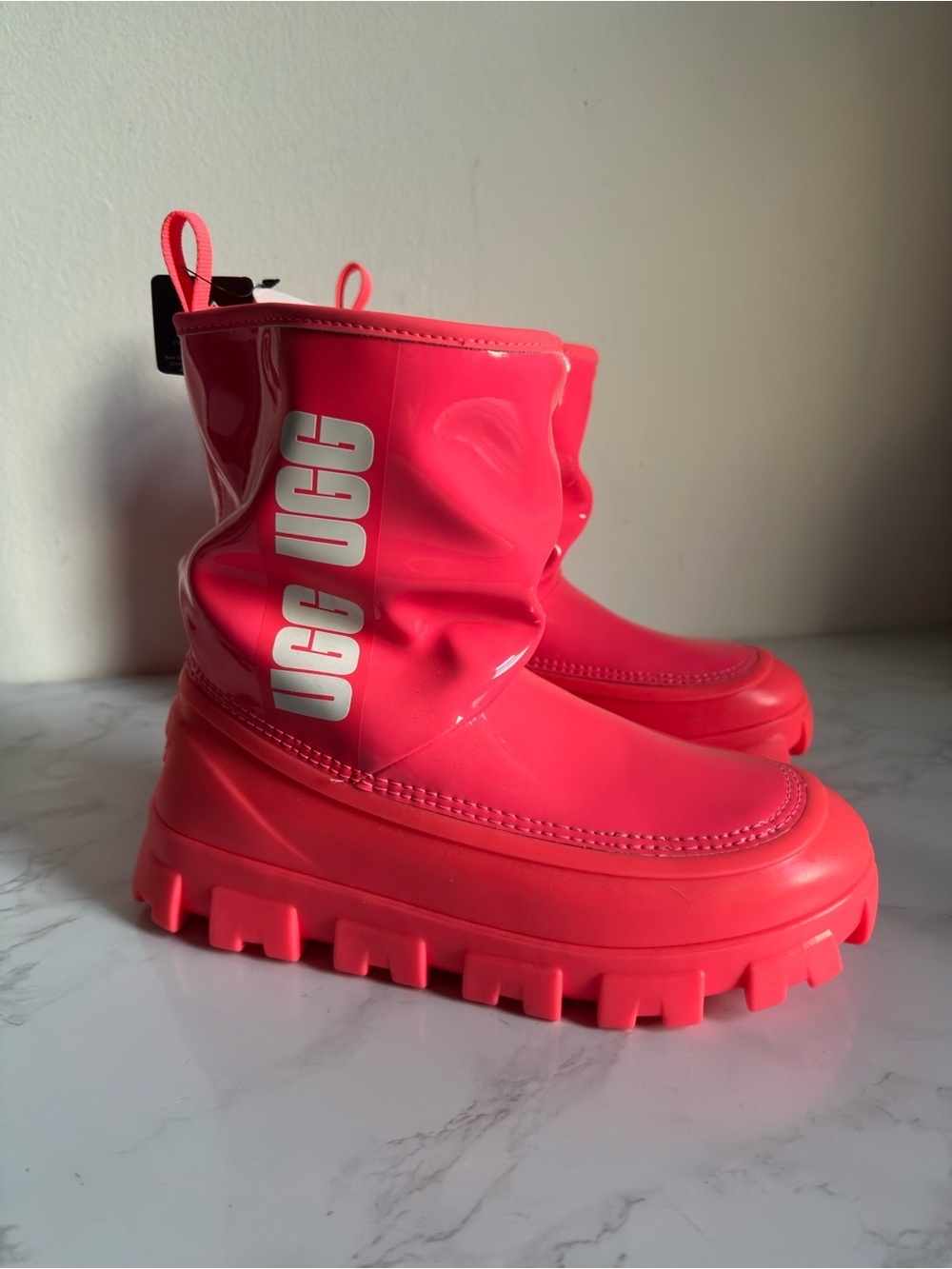 UGG women Neon Pink Waterproof Chunky Rain Boots